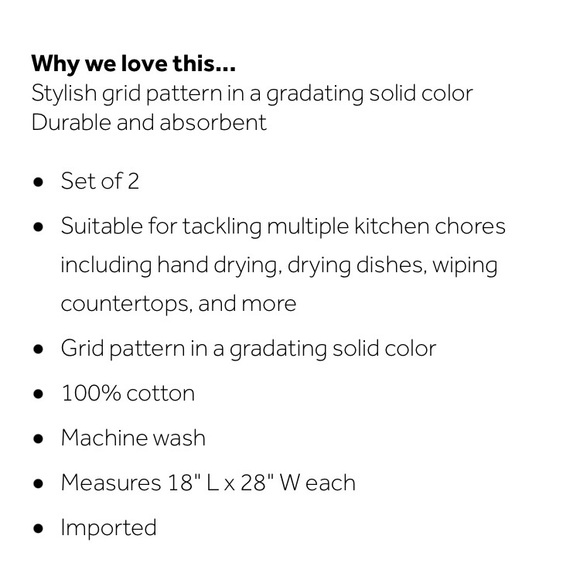 Our Table—Everyday Solid Kitchen Towels (Grey, Set of 2) Bed Bath & Beyond NWT - Picture 8 of 8